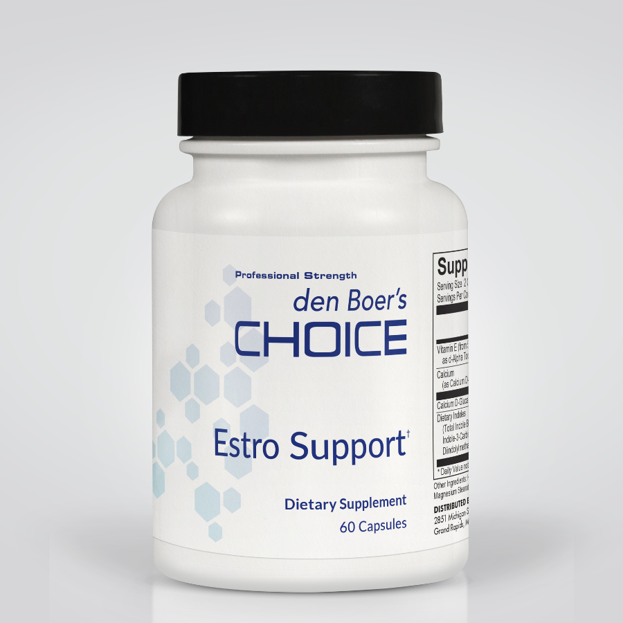 Estro Support supplement for balancing estrogen levels, supporting detoxification, and promoting breast and prostate health.