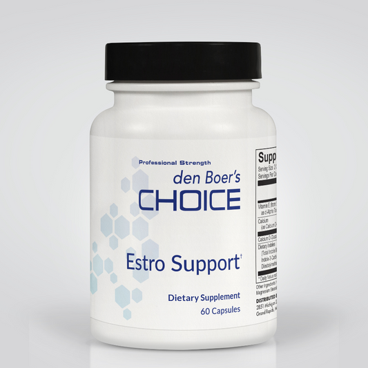 Estro Support supplement for balancing estrogen levels, supporting detoxification, and promoting breast and prostate health.