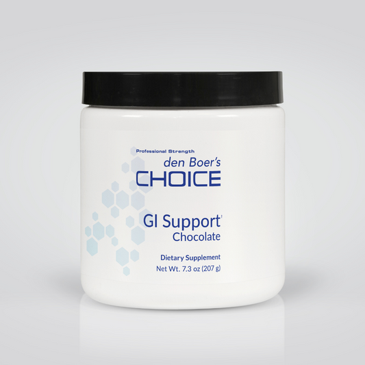 GI Support Chocolate supplement for gut health, digestive function, and restoring the integrity of the gastrointestinal lining.