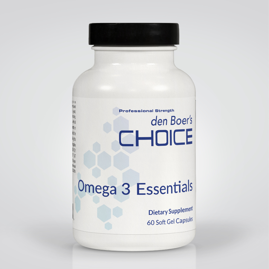 Omega 3 Essentials supplement with high-potency omega-3 fatty acids EPA, DHA, and DPA for cardiovascular and brain health.